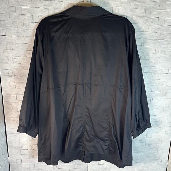 Lane Bryant blouse black button up 3/4 length sleeve Lagenlook goth plus size - Picture 2 of 11